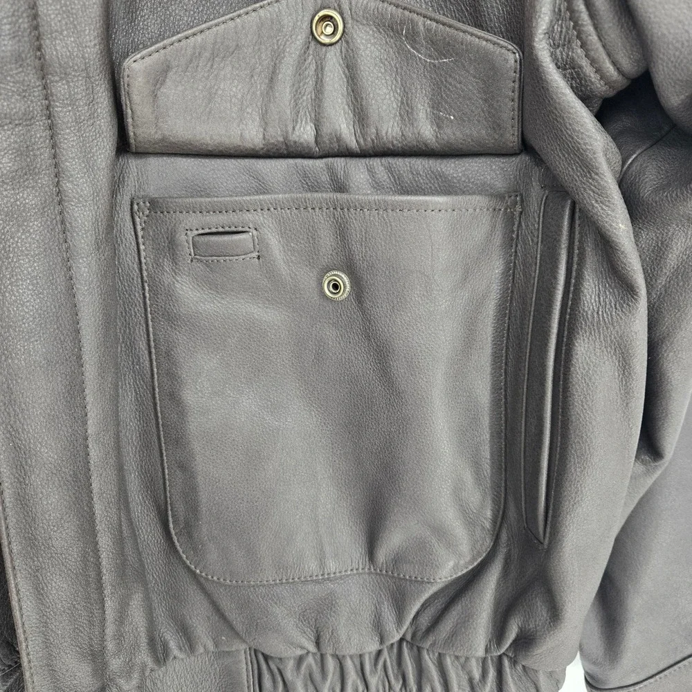GIII G3 Mens L Brown Bomber Flight Jacket Full Zip Pockets Cool Classic Map‎